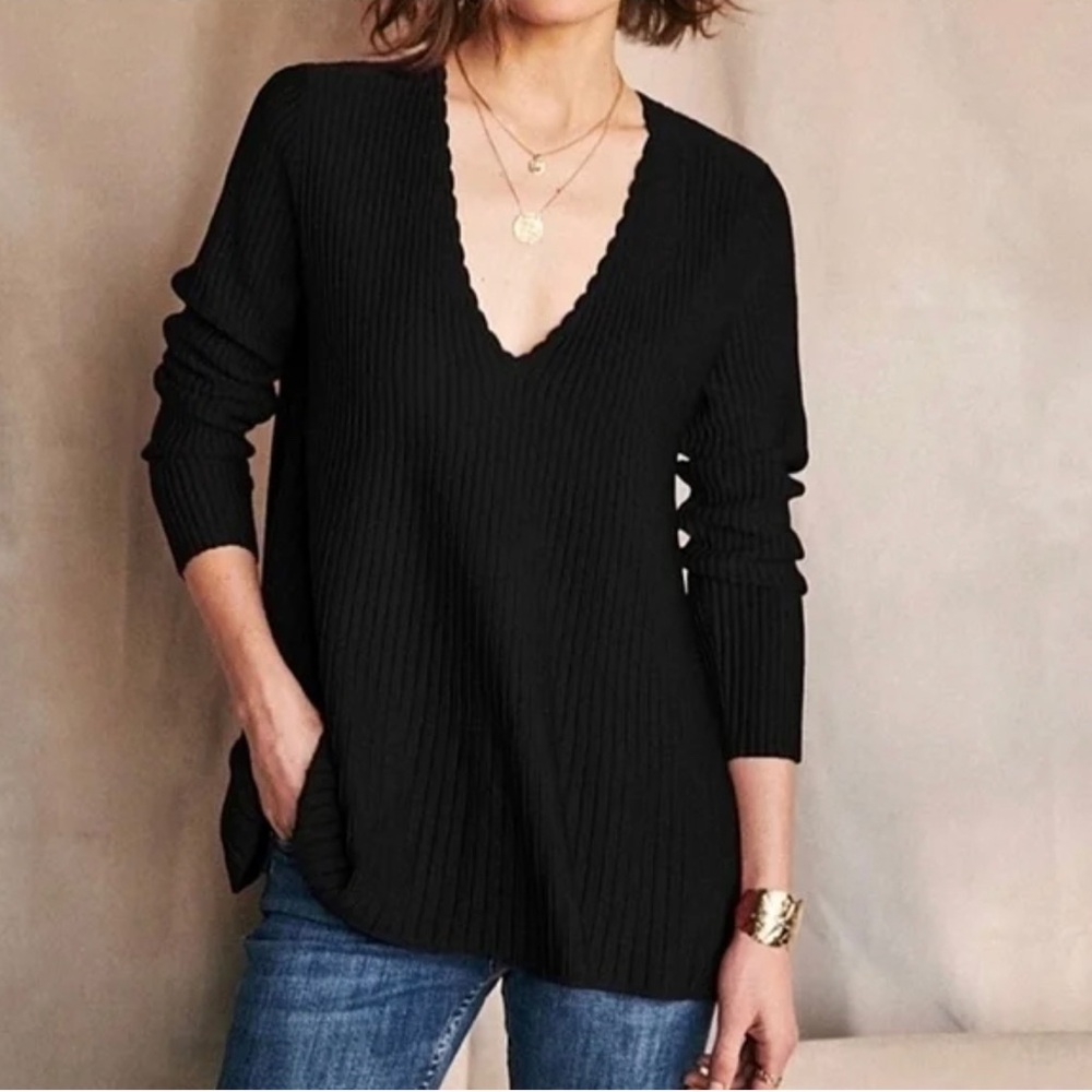 NWT Sezane Black Ribbed sweater